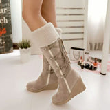 Snow Boots Women Winter Shoes Warm Cotton Cold Winter Knee Wedge Heels Plus Cute Mart Lion beige 35 