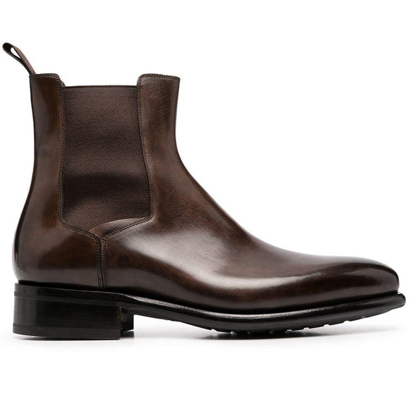 Men's Brown Chelsea Boots Black Handmade Short Slip-On Round Toe Ankle Mart Lion   