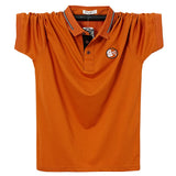 Classic Solid Color Polo Shirt Men's Silk Cotton Summer Short Sleeve Tee Shirts Homme Slim Fit Casual Button Camisa Polo Mart Lion Orange M 