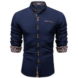 Brown Solid Casual Shirts Men's Blue Paisley Color Contrast Dress Shirt Designer Men's Clothing Mart Lion CY-2253 S 