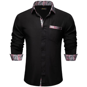 Black Dress Shirts Men's Clothing Long Sleeve Tuxedo Social Casual Splicing Paisley Collar Cuff Men's Shirt Mart Lion   