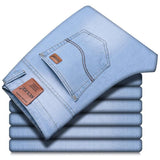 Top Classic Style Men Summer Jeans Casual Light Blue Stretch Cotton Denim Trousers Mart Lion Sky Blue 28 