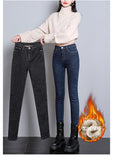  Winter Warm Women Thick Velvet Jeans Fleece Full Length High Waist Skinny Elastic Pants Jean Casual Legging Mart Lion - Mart Lion
