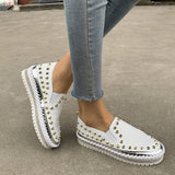 Women Platform Flats Shoes Casual Studded Flats Luxury Brand Rivet Loafers Unisex Slip on Big Spikes Studded Mart Lion white 36 