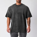 Men's Oversized Fit Short Sleeve T-shirt With Dropped Shoulder Loose Hip Hop Fitness Summer Gym Bodybuilding Tops Tees Mart Lion   