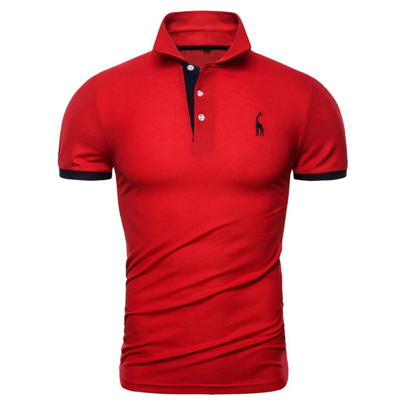 13 Colors Soild Men's Giraffe Embroidery Short Sleeve Casual Cotton Polo Shirt Mart Lion red EUR XS 50-60kg 