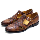 Classic Roma Style Men's Sandals Genuine Leather Formal Shoes Crocodile Pattern Buckle Strap Summer Mart Lion Brown EU 38 