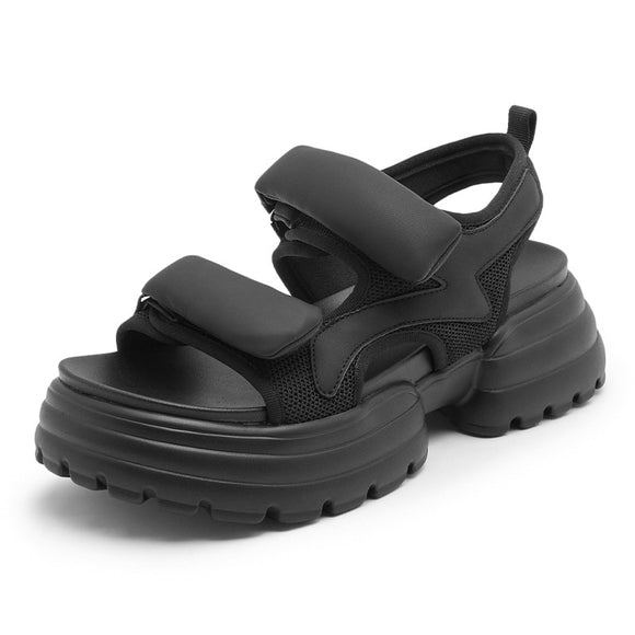 Increase Sports Sandals Women Designer Casual Platform Ladies Soft Sloe Solid Color Beach Shoes Female Mart Lion black 34 