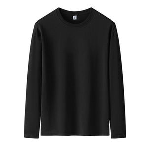 Men's t-Shirt 180g Cotton Shirt Solid Color Long-Sleeved Loose Round Neck Bottoming Tops Tees