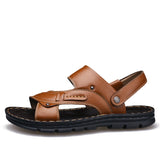 Men's Summer Leather Sandals Casual Beach Shoes Non-slip Slippers Two Shoes
