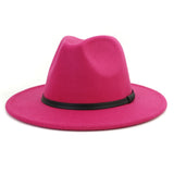 Fedora Hat Black Leather Belt Ladies Hat Decoration Felt Hats For Women Wool Blend Simple British Style Men's Panama Hat Mart Lion rose Red One Size 