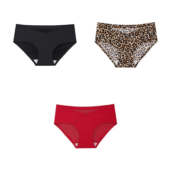 3pcs Low Rise Seamless Panties For Woman Underwear Briefs Solid Female Panties Leopard Seamless Panties For Ladies Mart Lion black-leopard-red M China|3PCS