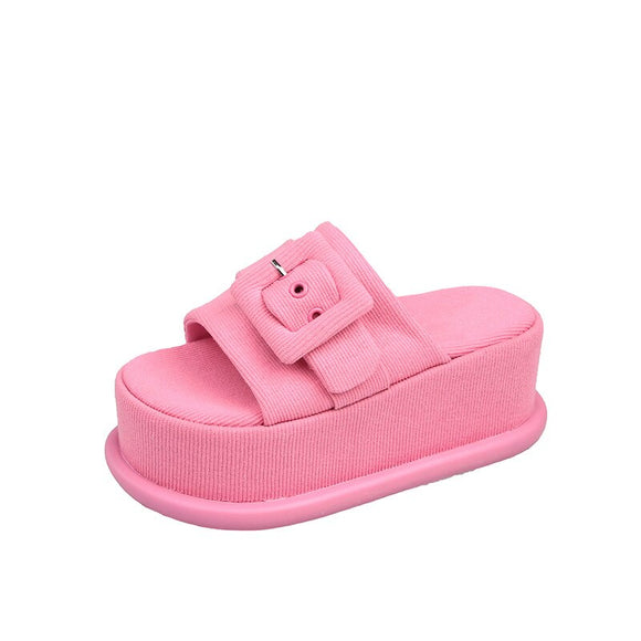 Summer Soft Platform Slippers for Women Beach Sandals Thick Sole Casual Square Buckle Slippers Designer Slides Mart Lion   