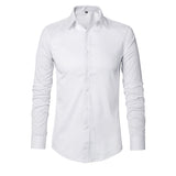 Four Season Classic Non-iron Men's Long Sleeved Casual Shirt Solid Color Mercerized Vertical Shirts Mart Lion   