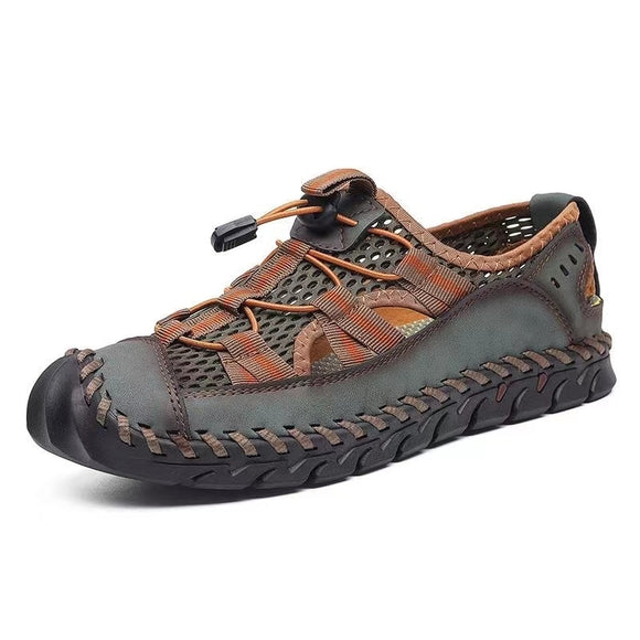 Summer Men's Sandals Outdoor Mesh Soft Clogs Slides Handmade Roman Outdoor Slippers Mart Lion Green 55 6.5 