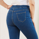 Women's Elastic Waist Skinny Jeans High Waist Curvy Mom Jeans Casual Vintage Denim Pencil Pants Lady Trousers Mart Lion   