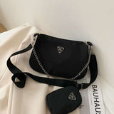 Retro Women Crossbody Bags Style Crescent Chain Underarm Shoulder Square Solid Bags Mart Lion Black  