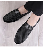 Men's Summer Leather Loafers Casual Shoes Breathable Sneakers Comfort Outdoor Black Rubber Flat Shoes Mart Lion   