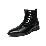 Men's Classic Ankle Boots PU Stitching Color Blocking Casual Party Daily Brock Twist Buckle Retro Shoes Mart Lion Black 38 