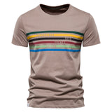 Striped Cotton T-shirts Men's O-neck Slim Fit Causal Designer Summer Short Sleeve Clothing Mart Lion TS178-Khaki CN Size M 55-65kg 