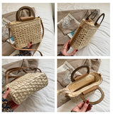  Straw Bags Summer Women Tote Bags Designer Handbags PurseS Weave Drawstring Closure Wooden Handle Beach Shoulder Bag Mart Lion - Mart Lion