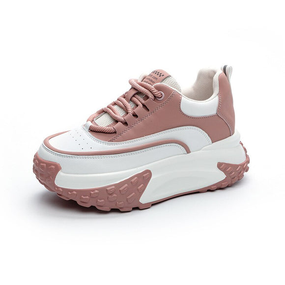  Spring Leather White Shoes Female Thick-soled Height Lace-up Platform Sneakers Women Designer Zapatos De Mujer Mart Lion - Mart Lion