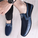 Men's Summer Leather Loafers Casual Shoes Breathable Sneakers Comfort Outdoor Black Rubber Flat Shoes Mart Lion   