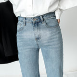 Women's Jeans Vintage Mid Waist Loose Business Office Elegant Lady Pants Full Length Mom Jean Denim Vaqueros Mujer Mart Lion   