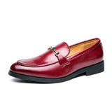 New Loafers Men Shoes PU Solid Color Fashion Business Casual Wedding Party Daily Classic Metal Chain Slip-on Dress Shoes CP081 Mart Lion Wine Red 38 