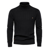 Solid Color Knitted Turtleneck Men's Sweater Cotton Warm Pullover Winter Casual Mart Lion black Size S 55-65kg 