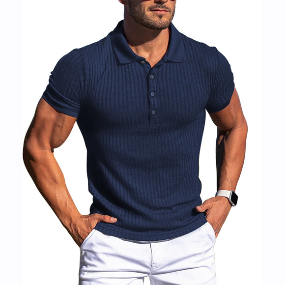  Summer Men's Sports Fitness Leisure Stretch Vertical Short Sleeve Shirt Plain Shirt Golf Wear Mart Lion - Mart Lion