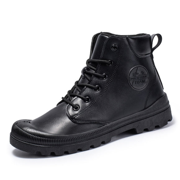 Men Casual Shoes PU Waterproof High Black Profile Thick Soled Mart Lion   
