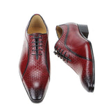 Dress Men's Leather Genuine Office Luxury Pointed Formal Shoes For Lace Up office Wedding Breathable Zapatos Hombre Vestir Mart Lion Wine Red 39 