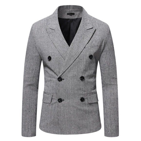 Saco Hombre Elegante Men's Suits Jackets Vintage Double Breasted Plaid Dress Coat Classique Homme Mart Lion 9838-Black White M 