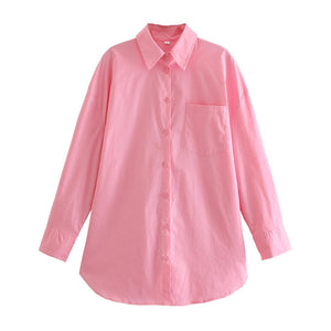 Women Shirts Candy Colors Loose Oversized Blouses Autumn Korean Style Pocket Up Blouses Loose Long Sleeve Tops Mart Lion   