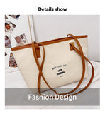  Summer Retro Simple Patchwork Handbags Strap Drawstring Casual Cotton Canvas Bag Single Shoulder Tote Bags Woman Mart Lion - Mart Lion