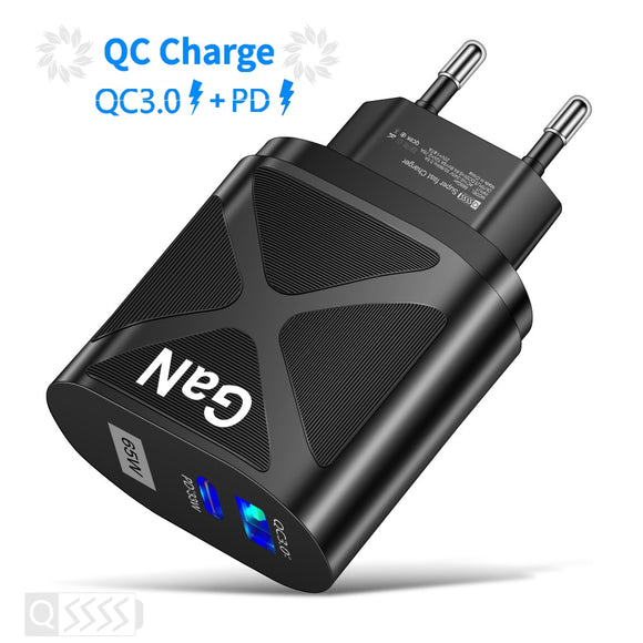 65W GaN Charger Type C PD USB Chargers For Tablet Laptop Fast Charger Quick Charge 4.0 Korean Plugs Adapter For iPhone Samsung Mart Lion EU Black  