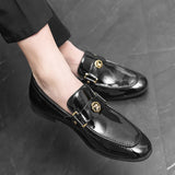 In Loafers Men Wedding Shoes Black Glossy Square Toe Slip-On Autumn Dress Mart Lion   