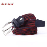 Stretch Canvas Leather Belts for Men's Female Casual Knitted Woven Military Tactical Strap Elastic Belt for Pants Jeans Mart Lion Red-Navy 100cm 