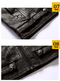 Men's PU Leather Jacket Retro Slim Autumn Winter Solid Color Stand Collar Leather