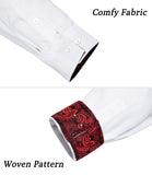 White Red Dress Shirts Men's Clothing Long Sleeve Tuxedo Social Casual Splicing Paisley Collar Cuff Men's Shirt