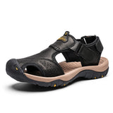 Summer Men Casual Beach Outdoor Water Shoes Breathable Genuine Leather Leisure Sandals Mart Lion 7238-Black 6.5 