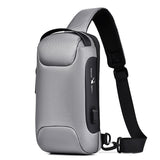 Men's Waterproof USB Oxford Crossbody Bag Anti-theft Shoulder Sling Multifunction Short Travel Messenger Chest Pack For Male Mart Lion gray 16 x 9.5 x33 cm 