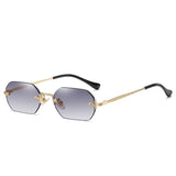 Rimless Rectangle Sunglasses Small Men Glasses Women Metal Gold Polygon Blue Shades UV400 Frameless Mart Lion Gold Grey As picture 