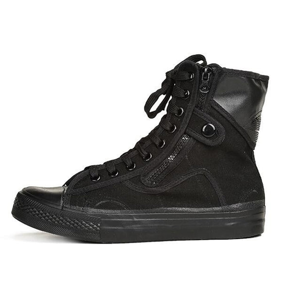 All Black Canvas Shoes Outdoor Men's Combat Boots Work amp Safety Shoes Lace Up Ankle Botas Motorcycle Boots Mart Lion   