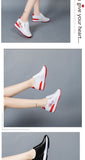 Leather White Shoes for Women Height Increasing Insole Thick Bottom Versatile Slip-on Casual Breath Mesh Mart Lion   