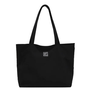 Tote Bag Simple Commuting Shopping Women's Shoulder Nylon Waterproof Cloth Bag Large Capacity Mart Lion Black  