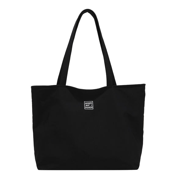 Tote Bag Simple Commuting Shopping Women's Shoulder Nylon Waterproof Cloth Bag Large Capacity Mart Lion Black  