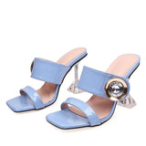 Liyke Transparent Heels 9CM Slippers Outdoor Metal Crystal Buckle Designer Sandal Women Slides Party Dress Shoes Mart Lion Blue 34 