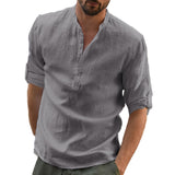 KB Men's Casual Blouse Cotton Linen Shirt Loose Tops Long Sleeve Tee Shirt Spring Autumn Casual Handsome Mart Lion   